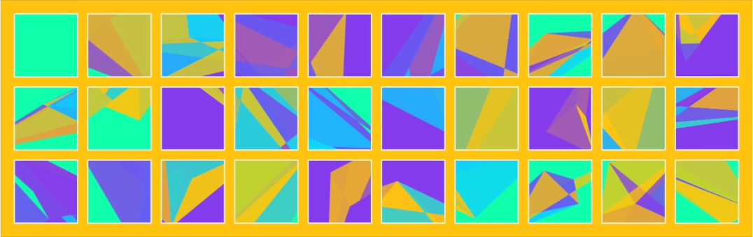 POST KONKRET BEWEGT II — Grid 10x3 (Katalog-Nr. 2025.09.21-066), 2025